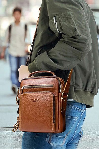 Contact’S Mazara - Unisex Genuine Leather Tan Messenger Bag, Flawless Detail Workmanship and Maximum Usefulness.