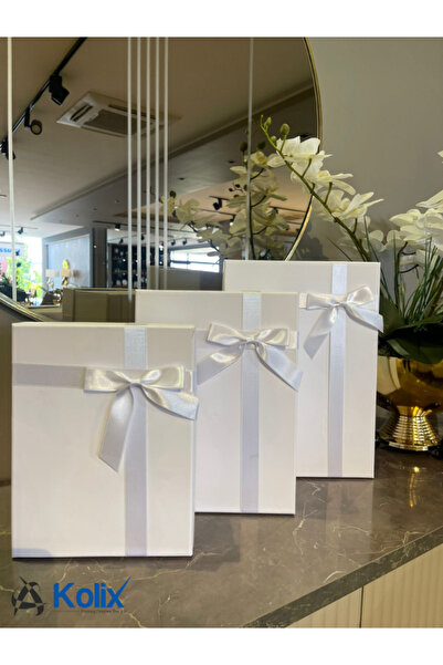 KOLİX Dekoratif 2 Li Beyaz Büyük-Orta Boy Fiyonklu Gelin - Damat - Hediye - N...