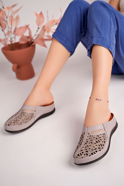 Akgün Terlik Genuine Leather Stone Massage Sole Comfortable Women's Slippers - Order 1 Size Large