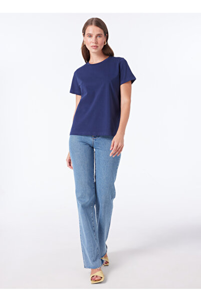 People By Fabrika Bisiklet Yaka Düz Lacivert Kadın T-Shirt SPBF4SL-TST5563
