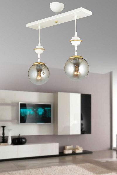 SONSUZ AYDINLATMA&AVİZE Row of White 2-Piece Smoked Glop Top Glass Downward Facing Luxury Chandelier