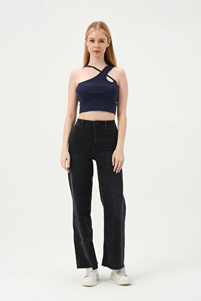 QUHOX Жіночий кроп-топ на бретельках, індиго