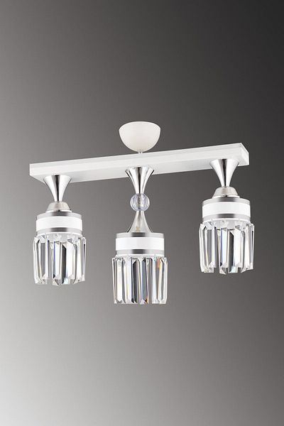SONSUZ AYDINLATMA&AVİZE Tokyo 3-Piece White Row Plafonier Crystal Stone Chrome Striped Cylinder Downward Facing Luxury Chandelier