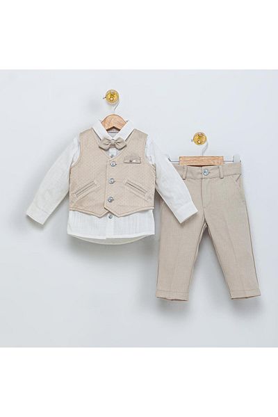 Babydola 1-5 Years Old Bow Tie Vest Shirt Pants Holiday Children's Suit Set of 4 15051