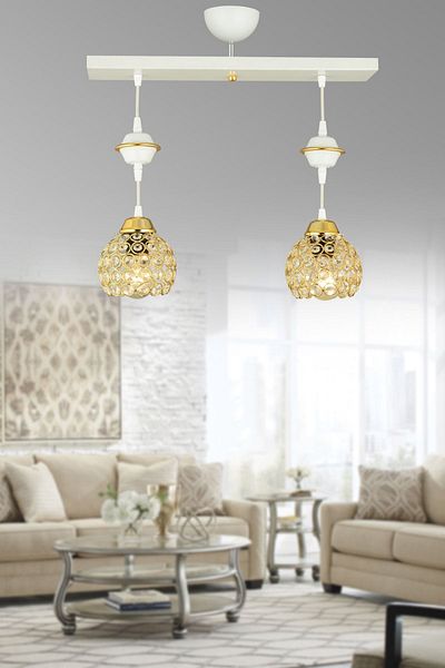 SONSUZ AYDINLATMA&AVİZE Row of White 2-Piece Crystal Optigon Downward Facing Luxury Chandelier