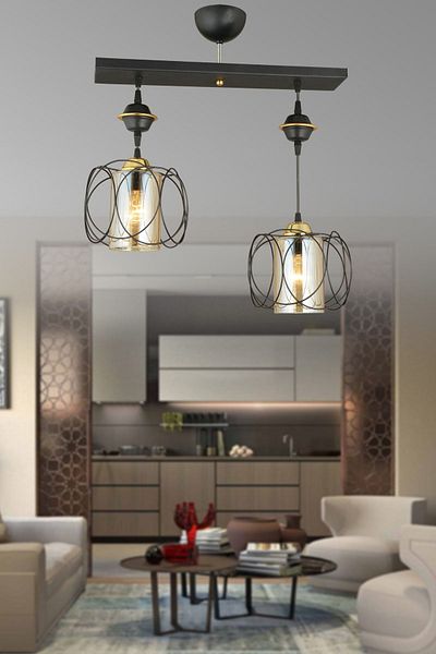SONSUZ AYDINLATMA&AVİZE Row of Black 2-Piece Sun Downward Facing Luxury Chandelier