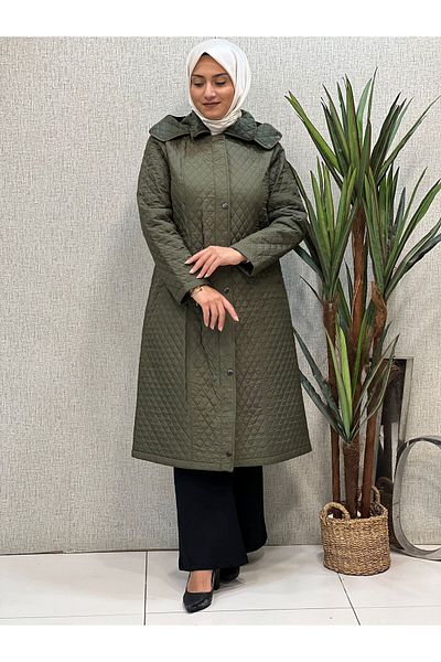 Butik büyük beden معطف مبطن بطول الركبة