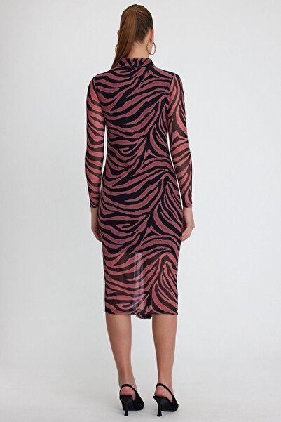 QUHOX Women's Zebra Patterned Dress Fuchsia