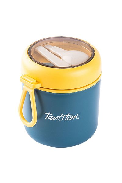 Tantitoni 036-01-TANTITONY BLUE STAINLESS STEEL ROUND 2-LAYER PLASTIC SPOONED FOOD CARRIAGE BOWL 710ML