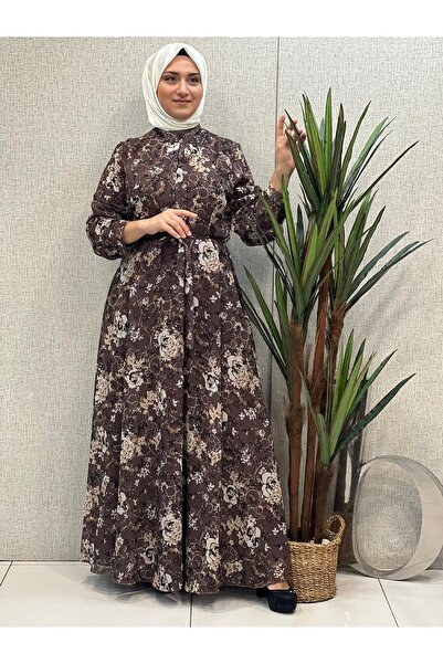 Butik büyük beden Rochie cu imprimeu din sifon cu centura