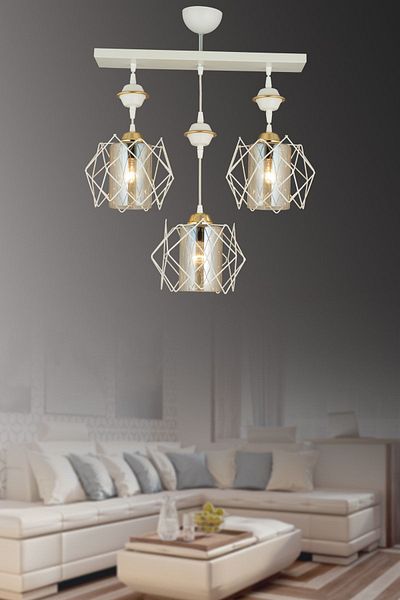 SONSUZ AYDINLATMA&AVİZE Row of White 3-Piece Arenda Downward Facing Luxury Chandelier