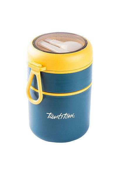 Tantitoni 036-01-TANTITONY BLUE STAINLESS STEEL ROUND 2-LAYER PLASTIC SPOONED FOOD CARRIAGE BOWL 710ML
