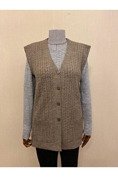 TEK Triko Kışlık Yün Anne Yelek / Vizon