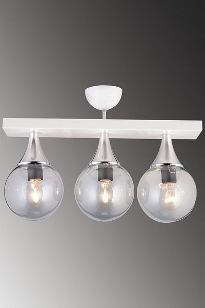 SONSUZ AYDINLATMA&AVİZE White 3 Row Plafonier Smoked Glop Top Glass Chrome Downward Facing Luxury Chandelier