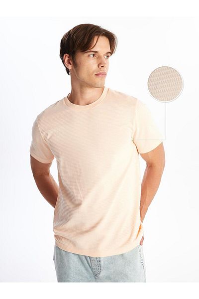 LC Waikiki Men's Textured Combed Cotton T-Shirt - Crew Neck, Short Sleeve