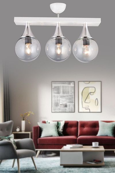 SONSUZ AYDINLATMA&AVİZE White 3 Row Plafonier Smoked Glop Top Glass Chrome Downward Facing Luxury Chandelier
