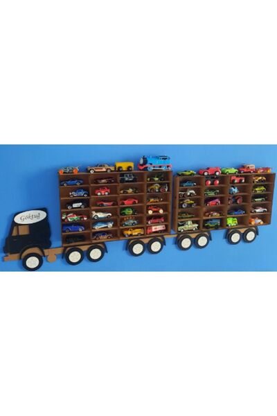 Evsay Çift Vagonlu Çocuk Odası Oyuncak Araba Rafı 44 Araç Kapasiteli Kamyon T...