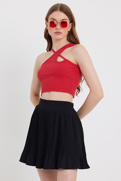 QUHOX Woman's Crop Camisole with Straps Red