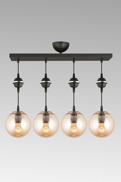 SONSUZ AYDINLATMA&AVİZE Row of Black 4-Piece Bal Glop Top Glass Downward Facing Luxury Chandelier