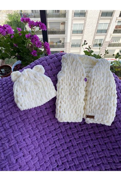Alizee Baby Blanket and Vest - Puffy Beanie Set