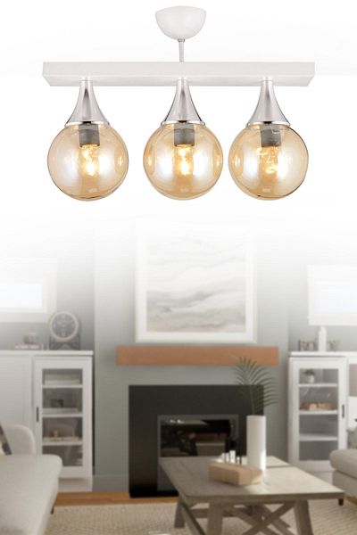 SONSUZ AYDINLATMA&AVİZE White 3 Row Plafonier Bal Glop Top Glass Chrome Downward Facing Luxury Chandelier