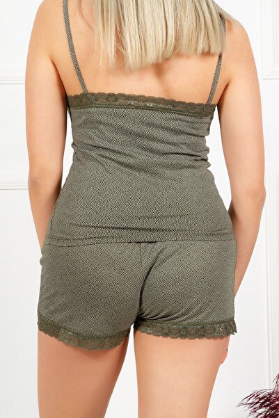 Yabgu Kadın Dantel Detaylı Şort/askılı Üst Puantiyeli Pijama Takımı