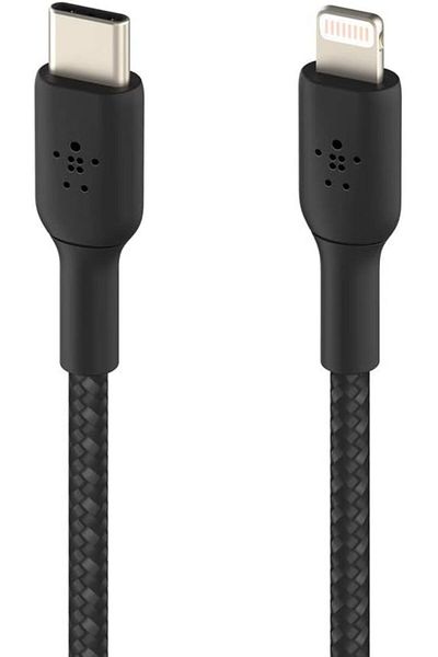 Belkin Braided USB-C to Lightning Cable for Fast Charging, (iPhone 15 or Earlier) MFi-Certified, 2m, Black