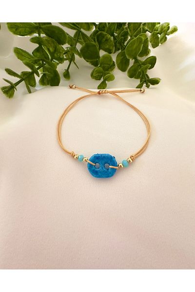 Atelier Çağla Gold Colored Syriac Evil Eye Bead Rope Bracelet