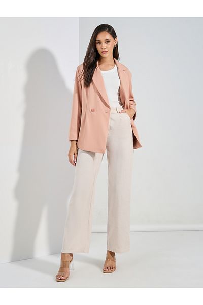 Styli Oversized Fit Longline Double Breasted Blazer
