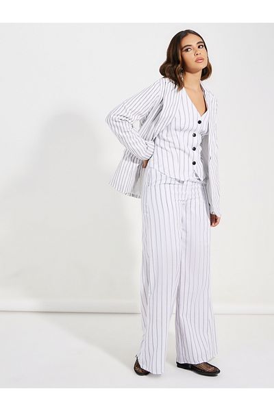 Styli Regular Fit Striped Blazer with Flap Detail