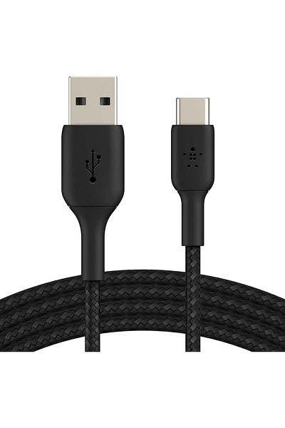 Belkin BoostCharge Braided USB-C to USB-A Charging Cable for iPhone, Galaxy, Pixel, iPad, MacBook, 2m,Black