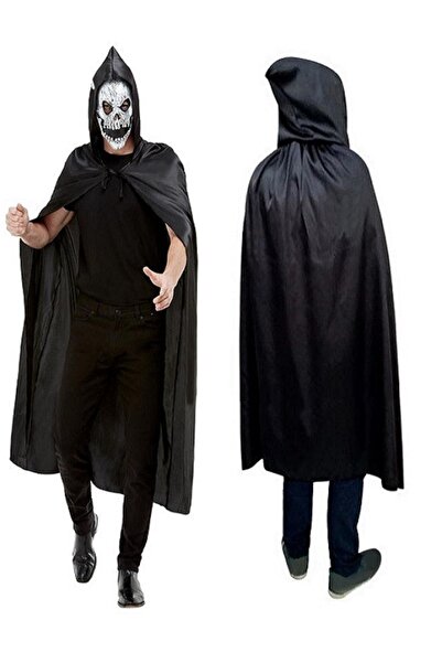 KOSTÜMCE Grim Reaper Black Satin Hooded Cloak - 140 cm