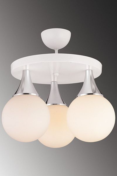 SONSUZ AYDINLATMA&AVİZE White 3-Plafone White Glop Top Glass Chrome Downward Facing Luxury Chandelier