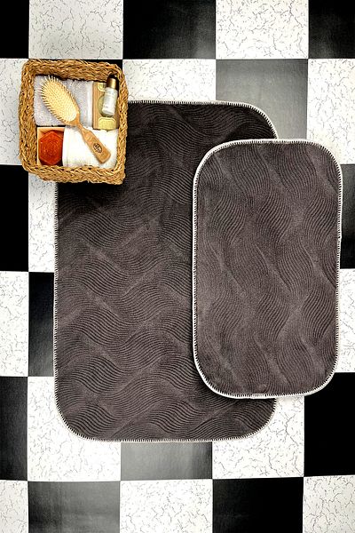 Rmz Home Decor Set de 2 covorașe de baie Sarar Plus Relief, model antracit în relief, bază anti-alunecare (60x90 / 40x60)