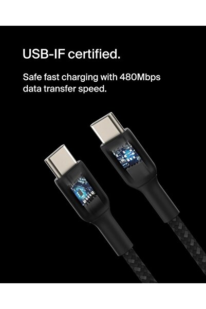 Belkin BoostCharge Braided USB-C Fast Charger Cable for iPhone 15, Galaxy S24, iPad, MacBook - 1m,Black