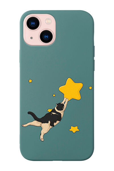 shoptocase Iphone 14 ve 13 Uyumlu Kedi Desenli İçi Süet Silikon Lansman Telef...
