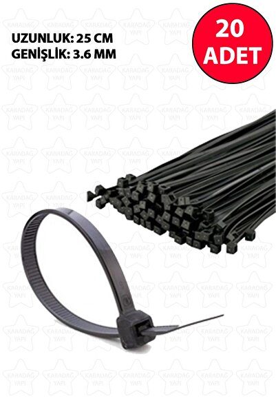 SGS Plastik Kablo Bağı Cırt Kelepçe 250 Mm X 3.6 Mm Siyah 20 Adet