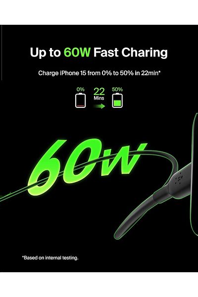 Belkin BoostCharge USB-C to USB-C Fast Charger Cable, 2m Black - Fast Charging for iPhone 15, S24 - Black