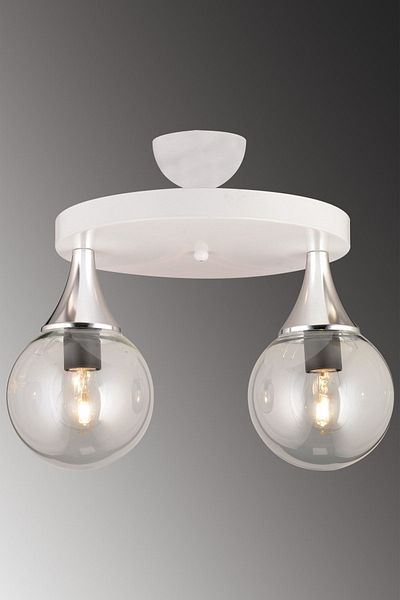 SONSUZ AYDINLATMA&AVİZE White 2-Plafone Smoked Glop Top Glass Chrome Downward Facing Luxury Chandelier