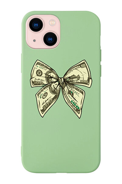 shoptocase Iphone 14 ve 13 Uyumlu Money Kurdele Desenli İçi Süet Silikon Lans...