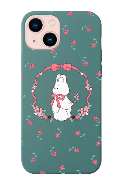 shoptocase Iphone 14 ve 13 Uyumlu Kurdele Bear Desenli İçi Süet Silikon Lansm...