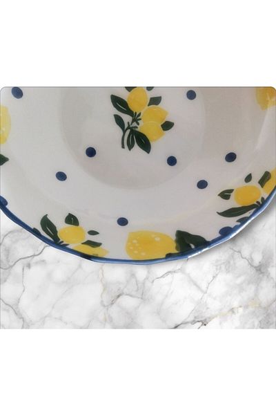 Home 25 Cm Ceramic Salad Bowl - Lemon and Polka Dot Pattern