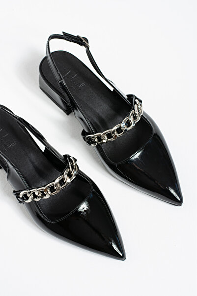 DUXAL SHOES Violet Kısa Topuk Zincir Detaylı Klasik Topuklu Ayakkabı - Babet