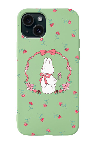 shoptocase Iphone 15 Uyumlu Kurdele Bear Desenli İçi Süet Silikon Lansman Tel...