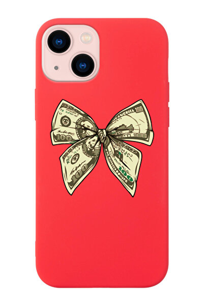 shoptocase Iphone 14 ve 13 Uyumlu Money Kurdele Desenli İçi Süet Silikon Lans...