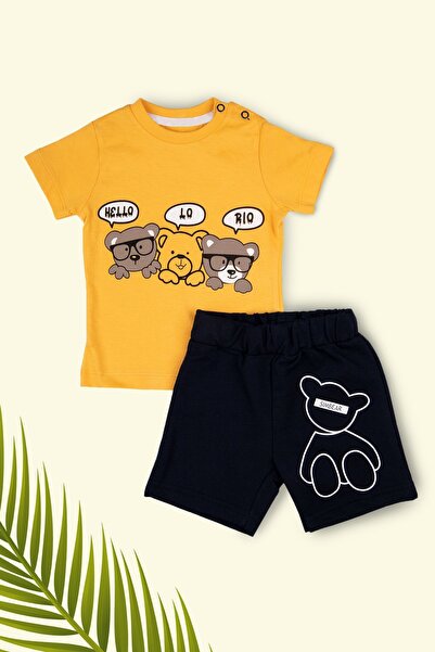 Baby 2'li Erkek Bebek Şort Tişört İkili Bebek Takımı Hello Lo Rio Baskılı T-s...