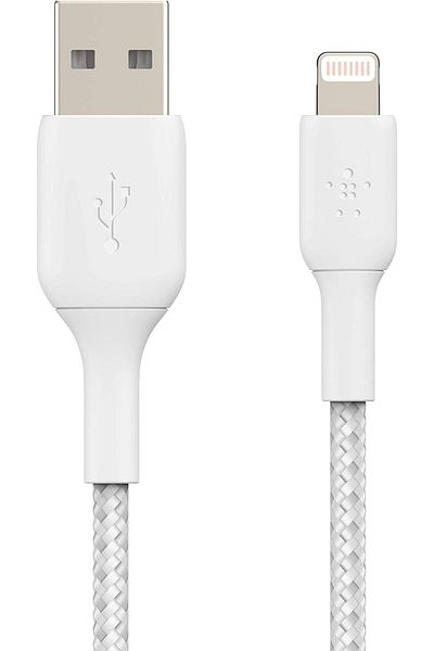 Belkin Braided Lightning Cable Boost Charge to USB Cable for iPhone14, iPad,AirPods, MFi-Certified,1m,White