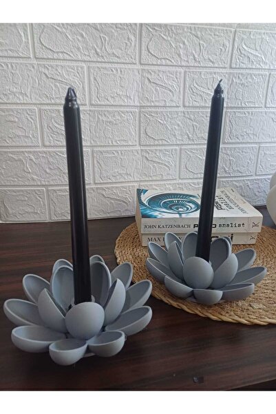 A3DLAB 2 Li Nilüfer Şamdan Mumluk - 15cm Ev Masa Dekorasyon