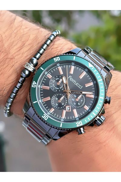 Ferrucci Steel Cord with Calendar 3 Atm Waterproof Men's Wristwatch + Bracelet with Gift