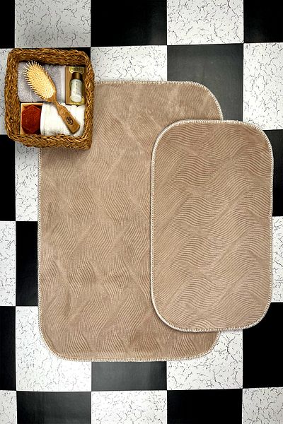 Rmz Home Decor Set de 2 covorașe de baie Sarar Plus Relief - model în relief de nurcă, bază anti-alunecare (60x80 / 40x60)
